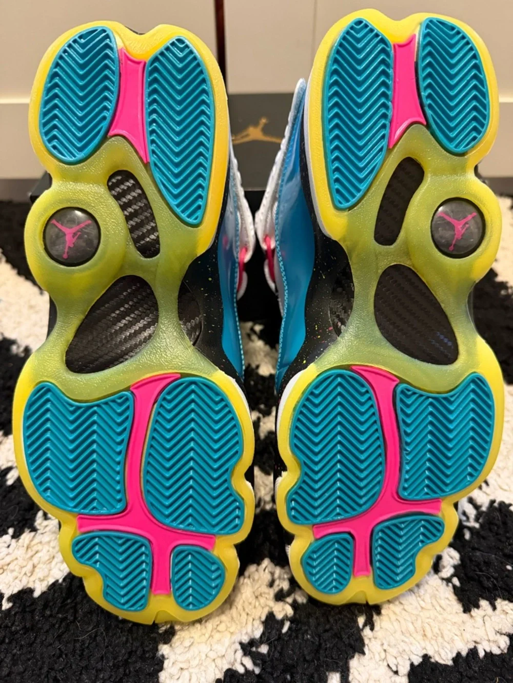 Jordan Kids Blue White Pink Neon Accent Sneakers - Picture 5 of 7